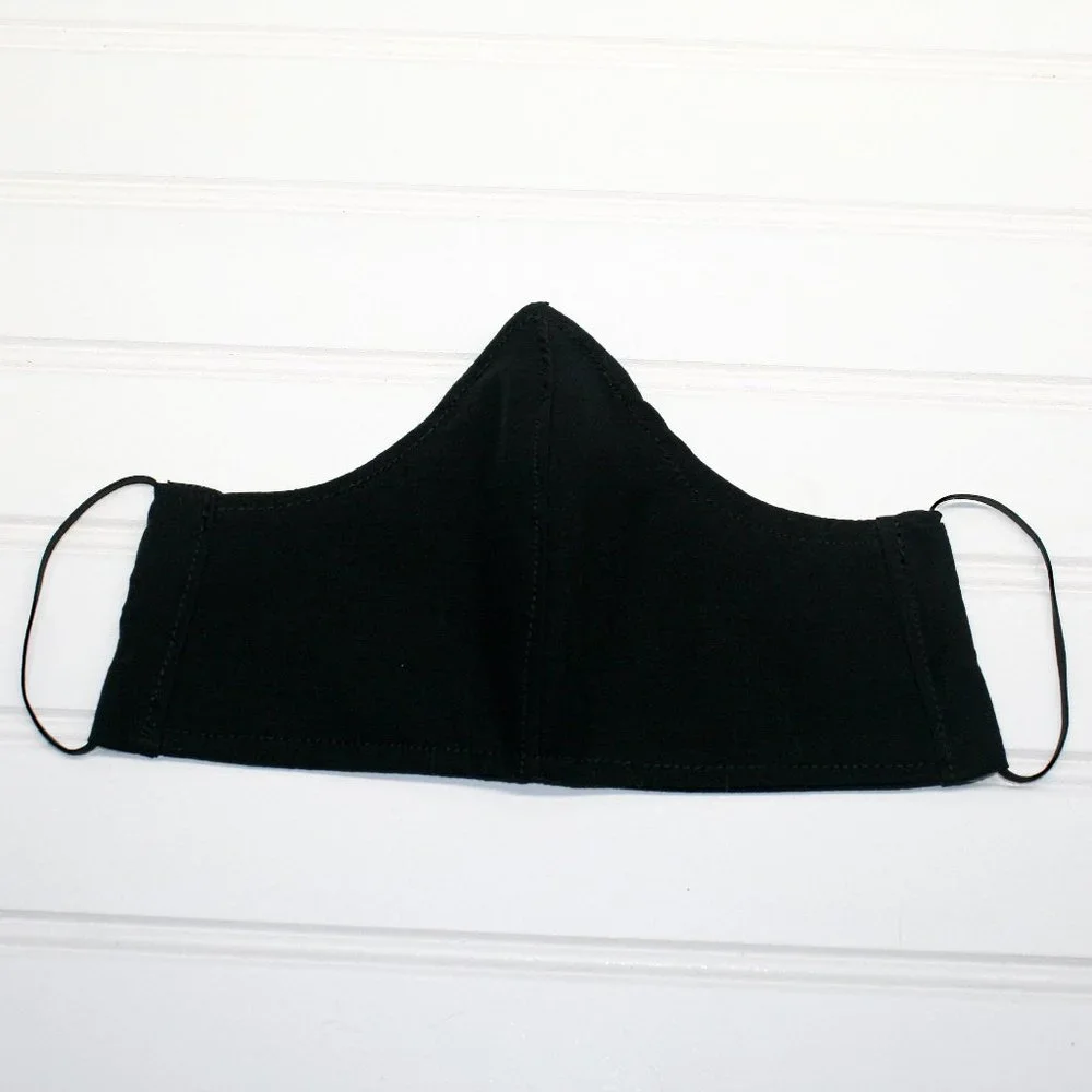 HAND CRAFTED Face Mask Black Cotton Adult Cloth Fabric Solid - Shield Style